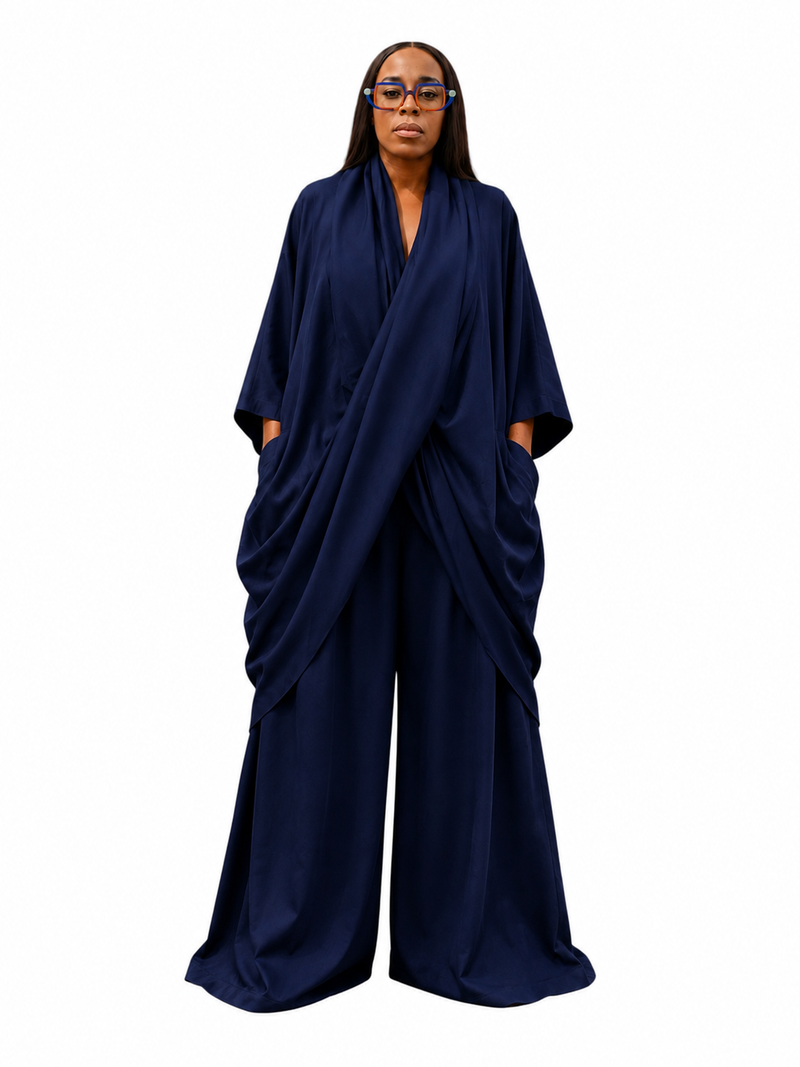 Navy wrap co-ord set South Africa | Sybarite Accessories