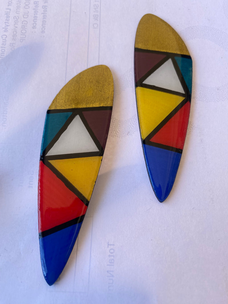 Ndebele Hand-Painted Wooden Drop Earrings - hover