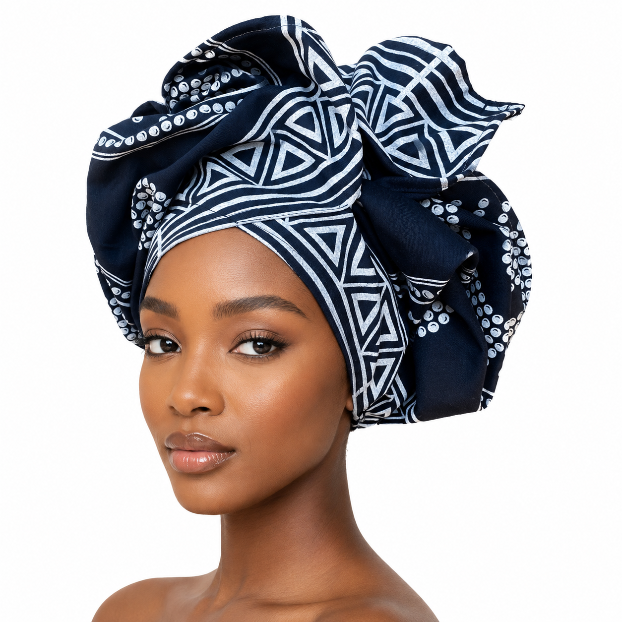 Navy geometric print headwrap South Africa | Sybarite Accessories
