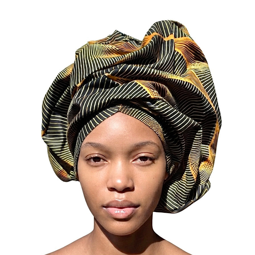 Black and gold wave print pre-sewn headwrap