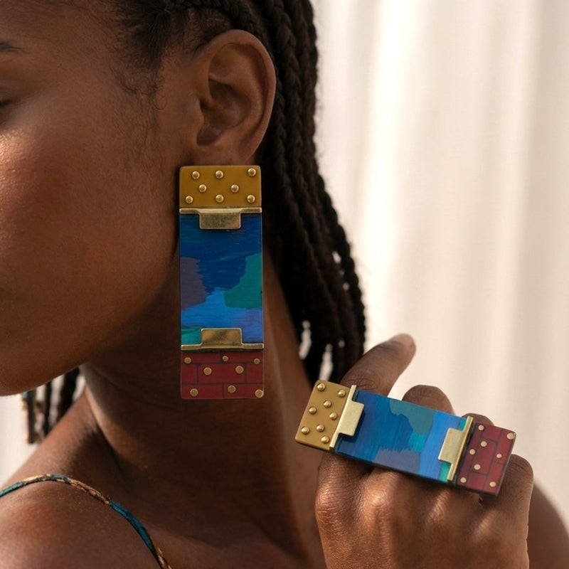Abstract Hand-Painted Wooden Statement Earrings