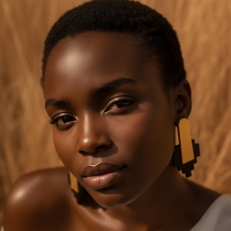 Gold arch black acrylic statement earrings – South Africa | Sybarite Accessories