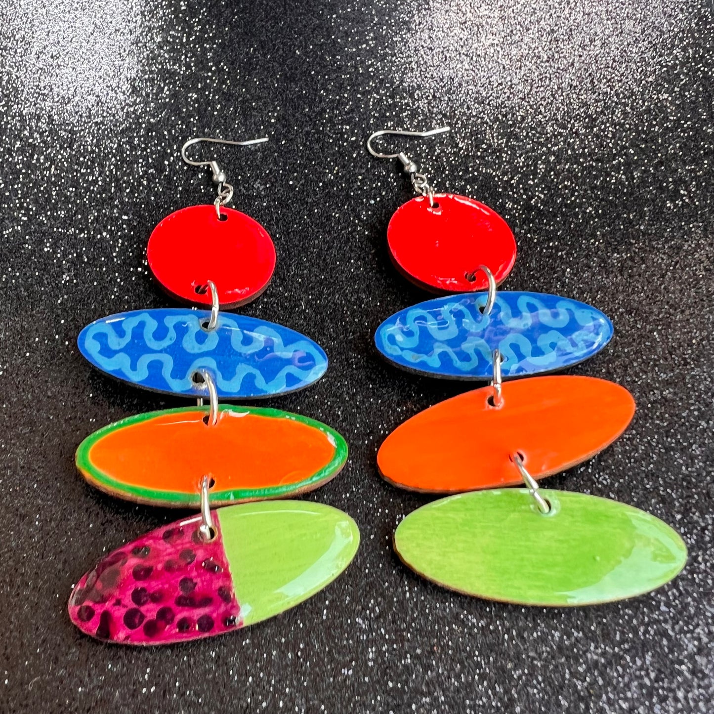 Stacked 10cm Red earrings