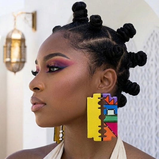 Razor Earrings yellow wood statement earrings by Sybarite Accessories