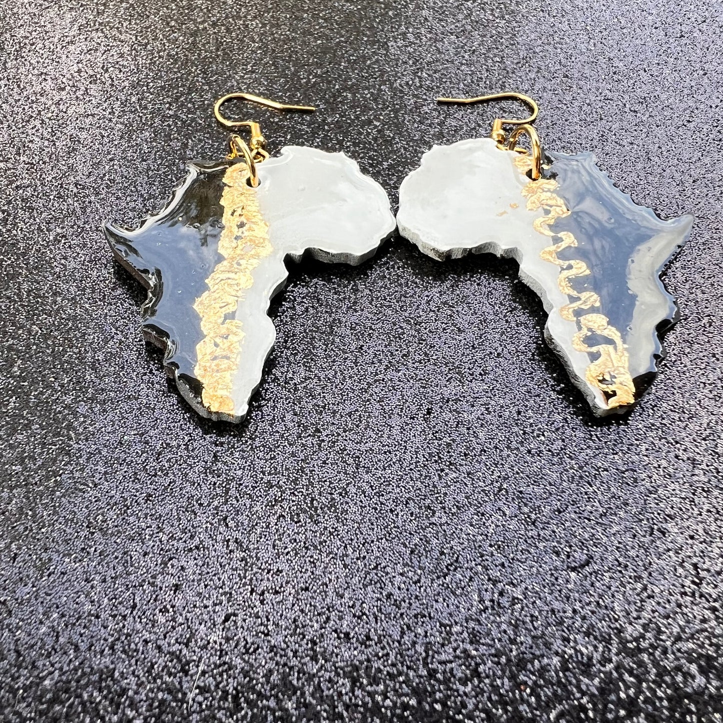 Black and gold African map earrings