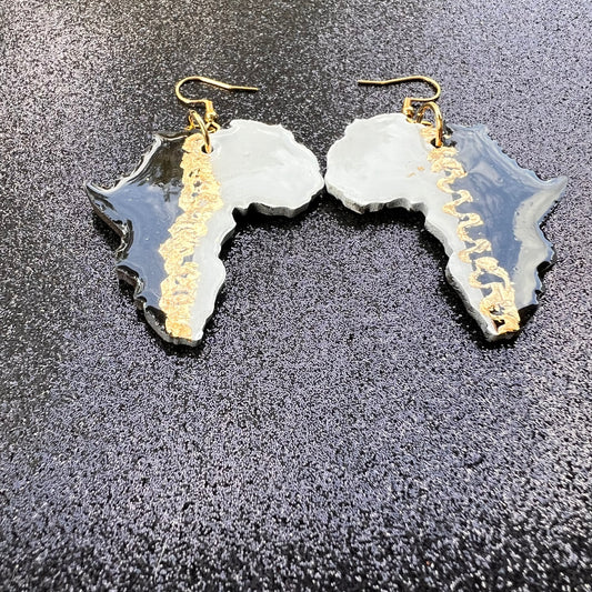 Black and gold African map earrings