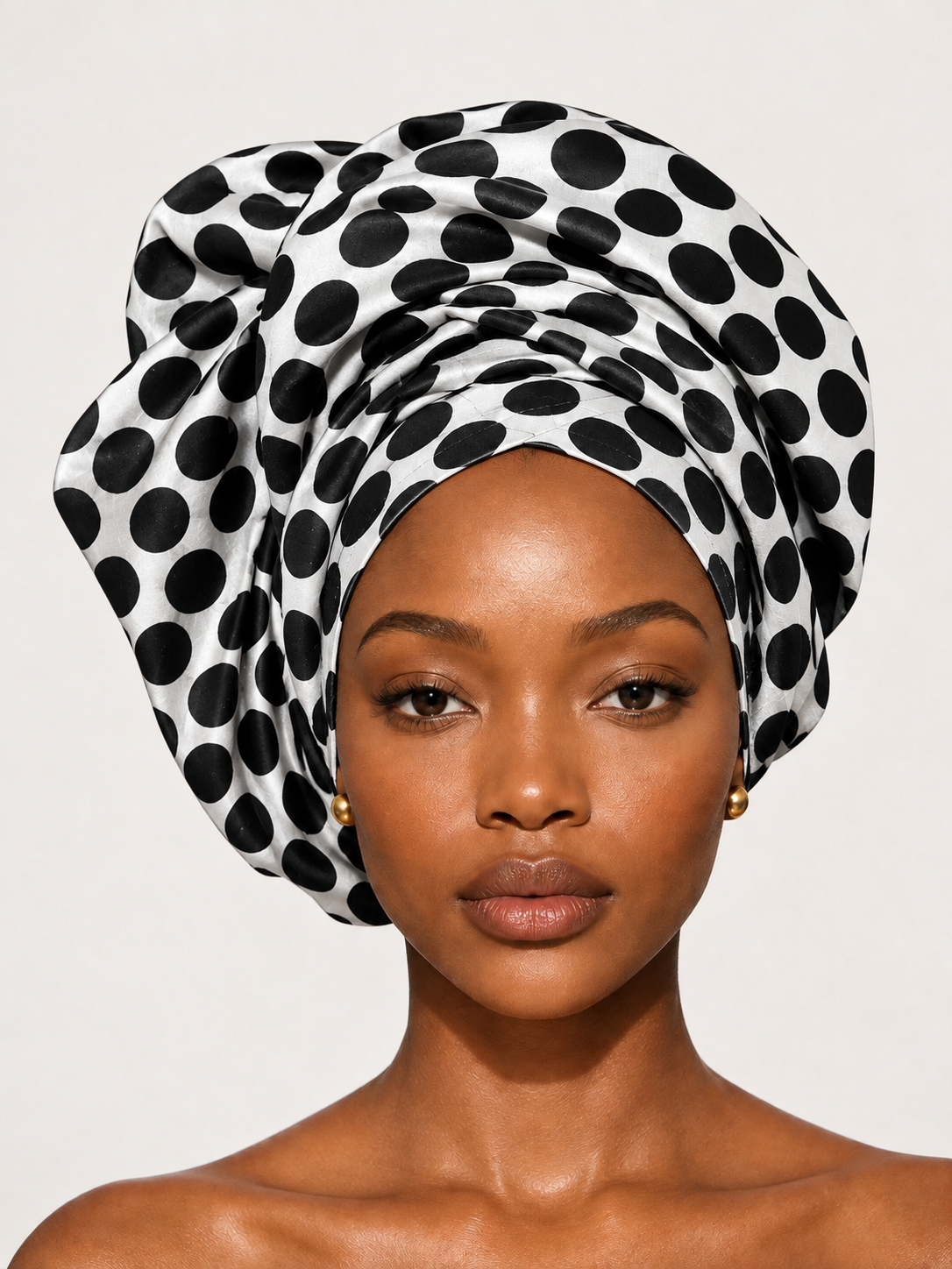 Black and white polka dot headwrap - wrap-style turban by Sybarite Accessories