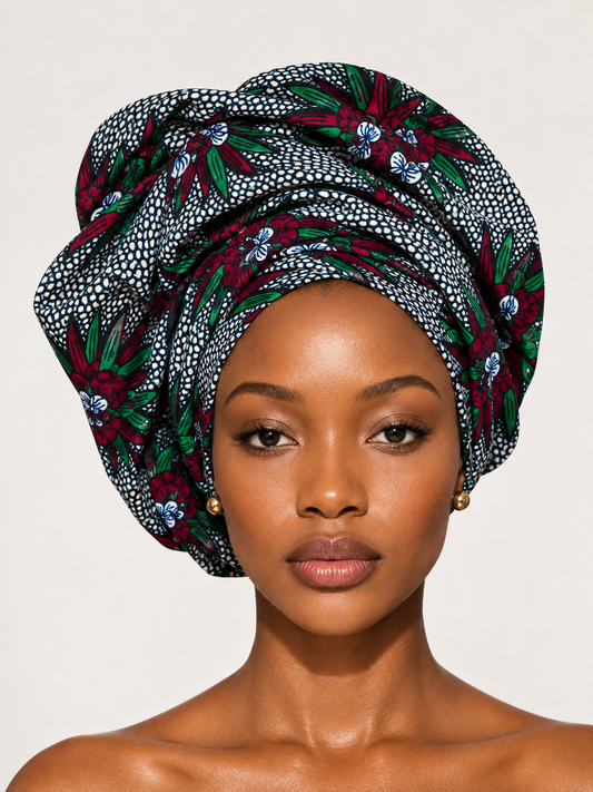 Emerald and wine floral jewel-tone headwrap turban by Sybarite Accessories