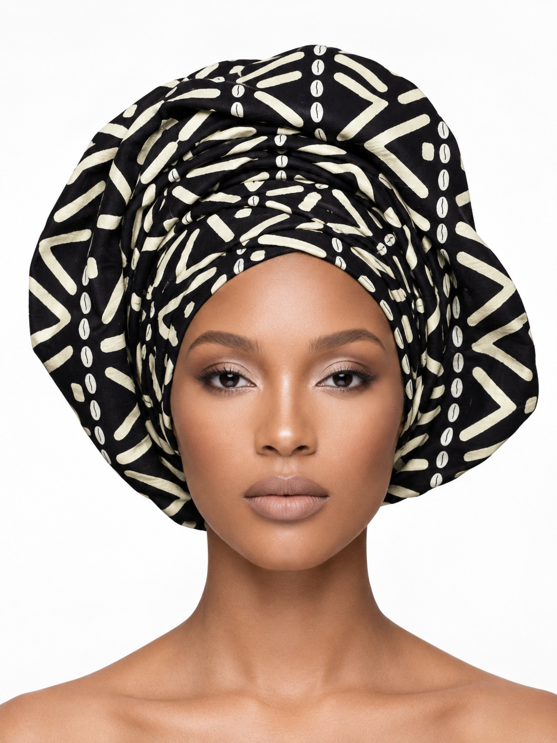 Black and cream mudcloth print Ankara cotton headwrap pre-tied turban