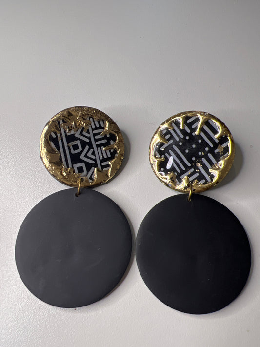 Matt Black and Gold Earrings