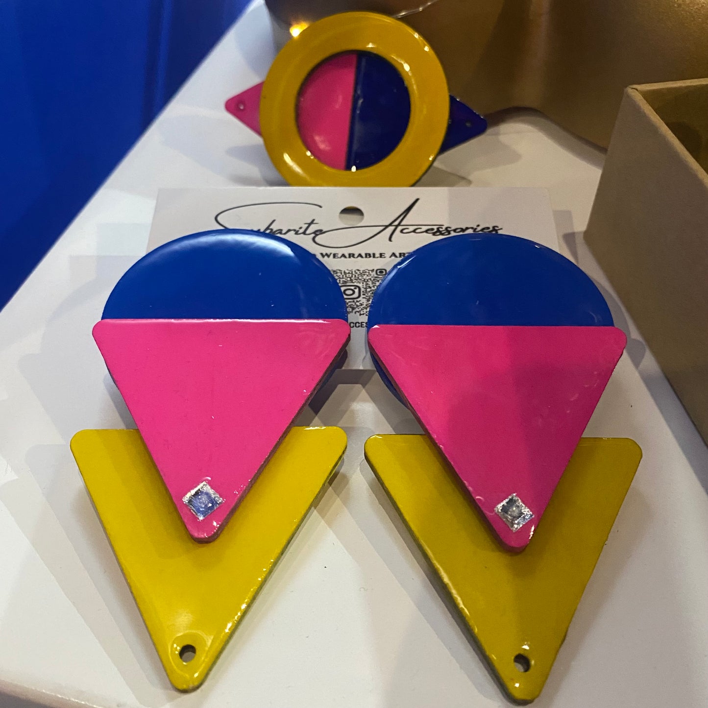 Earrings blue, pink and yellow