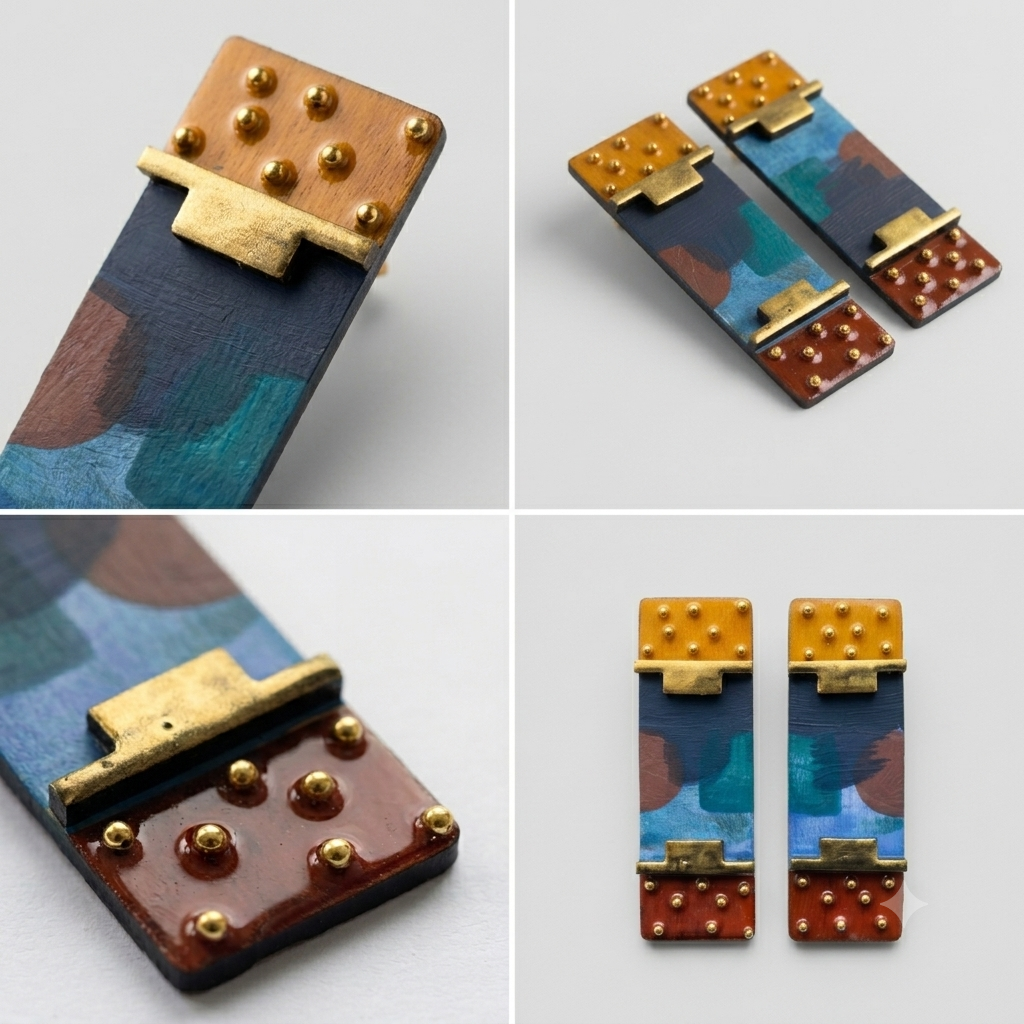 Abstract Hand-Painted Wooden Statement Earrings