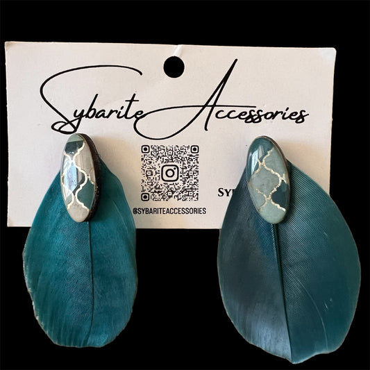 Teal Feather Earrings