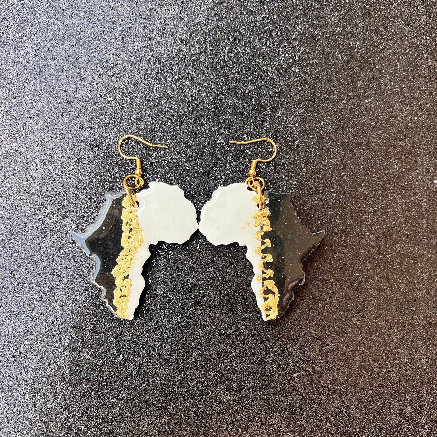 Black and gold African map earrings