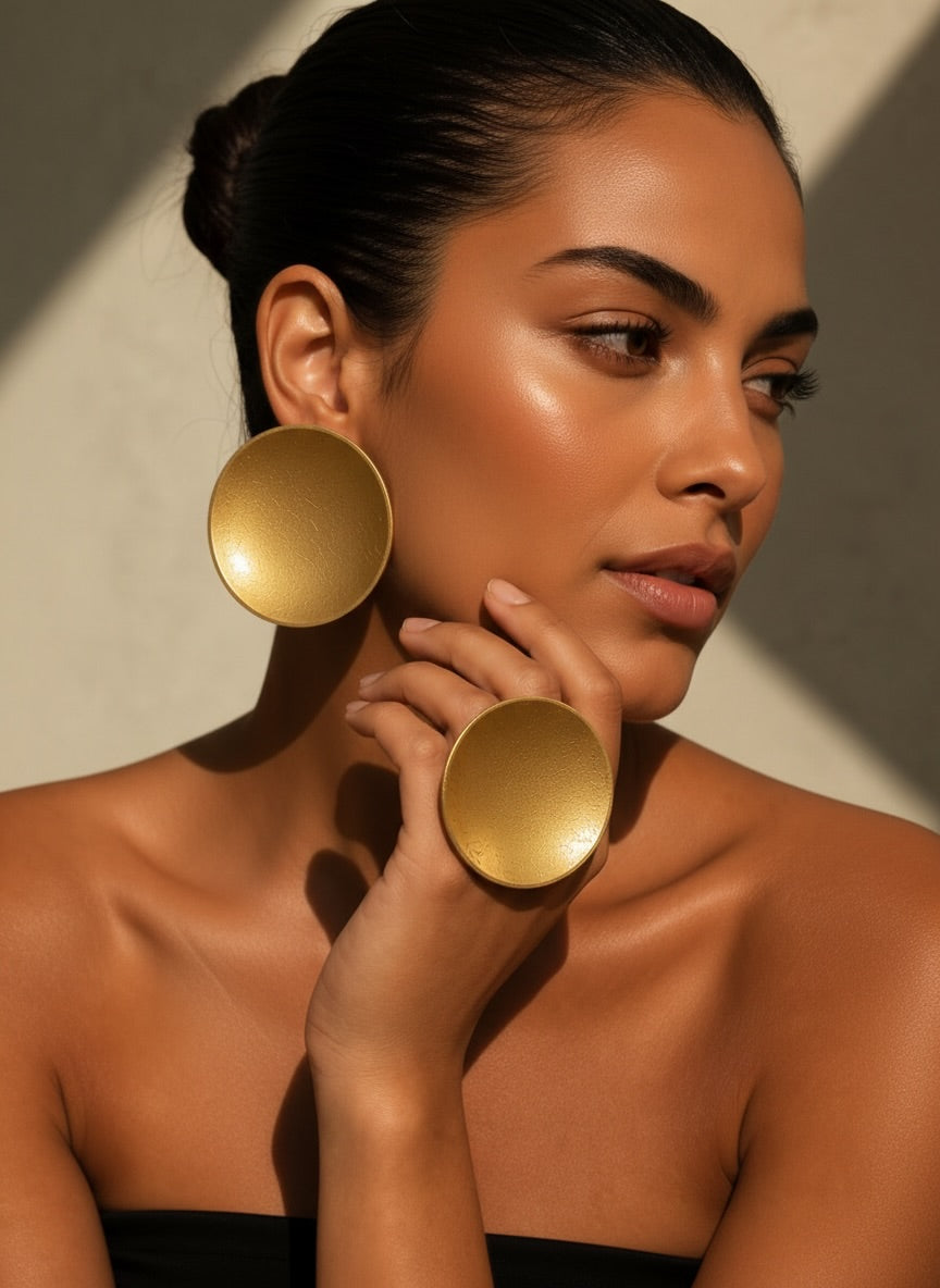 Golden Aura Hand-Painted Wood Stud Earrings (6cm)