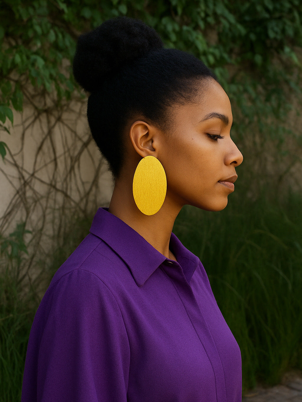 Kaneza Earrings – Gold Oval Wooden Earrings