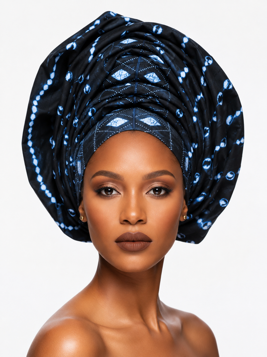 Black & Blue Shibori Headwrap
